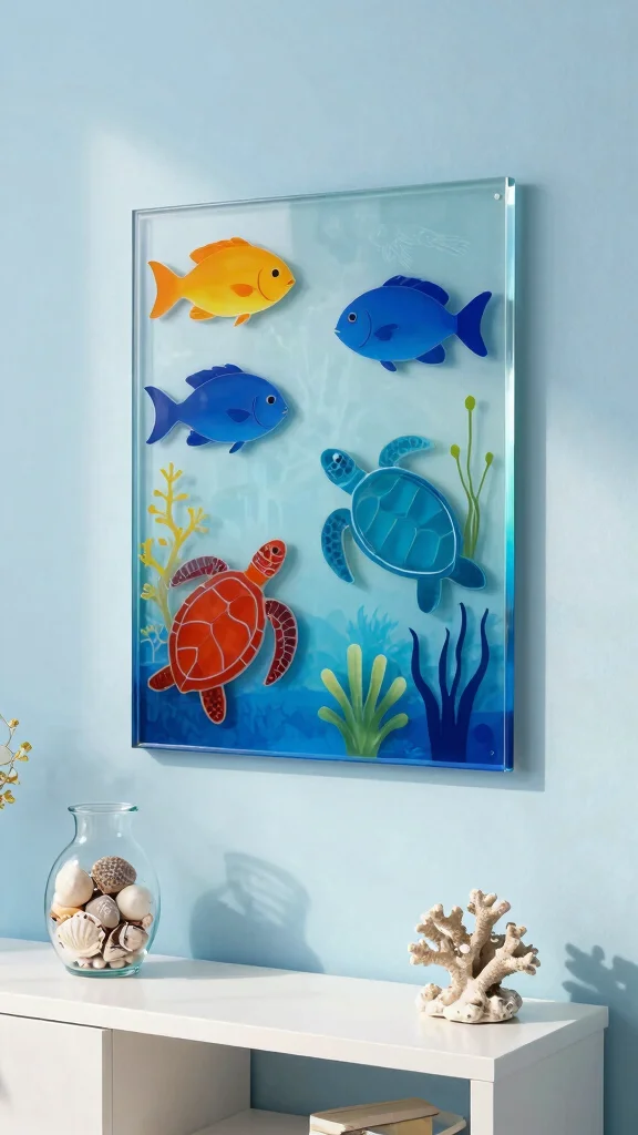 10 Fused Glass Wall Art Ideas for Colorful and Eye-Catching Wall Decor - 2. Marine Life Silhouettes 1