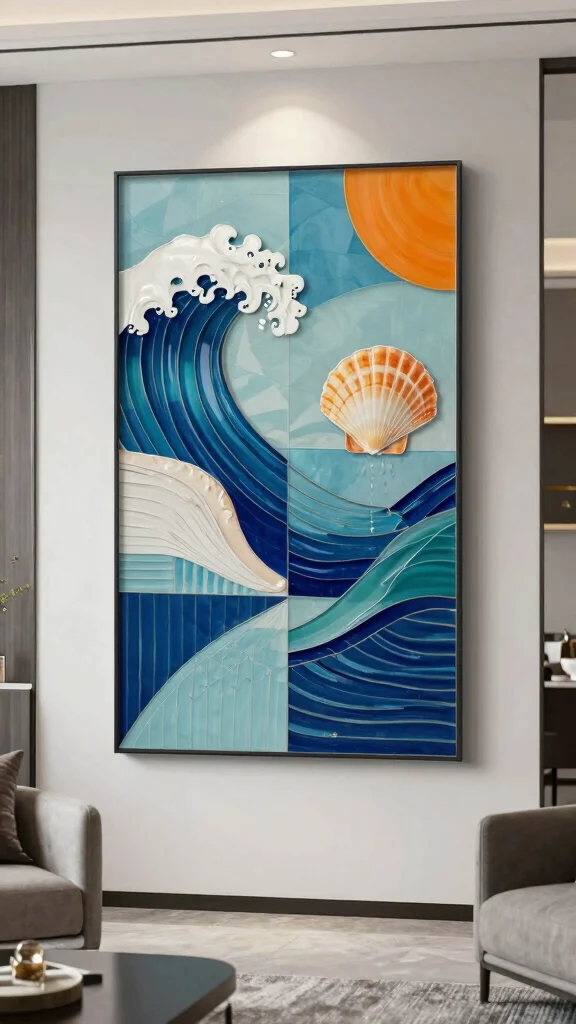 10 Fused Glass Wall Art Ideas for Colorful and Eye-Catching Wall Decor - 8. Geometric Coastal Patterns 1