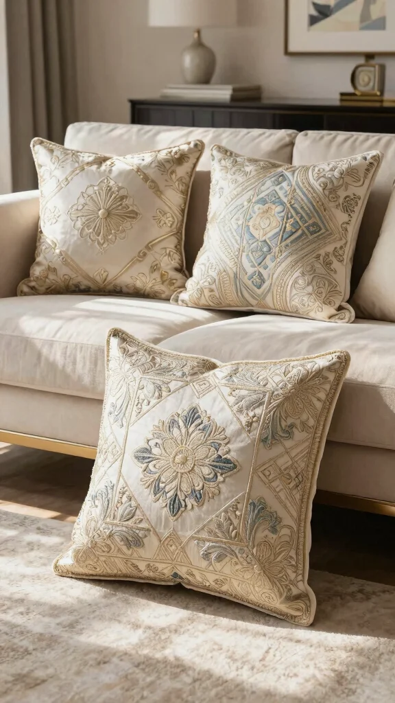 10 Handmade Pillow Covers Ideas for Warm and Personal Home Decor - 7. Embroidered Textures for Elegant Touch 1