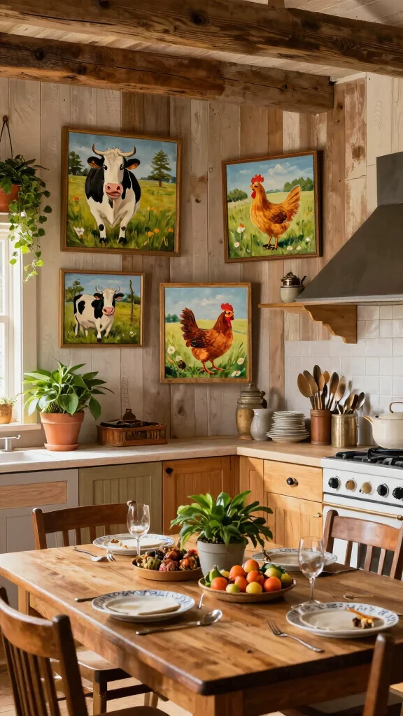 10 Kitchen Paintings Art Wall Decor Ideas for a Cozy and Artistic Look - 5. Farmhouse Animal Art 1