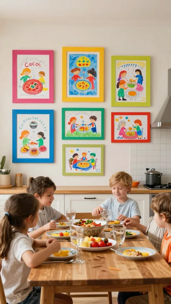 10 Kitchen Wall Art Printables for Easy and Budget-Friendly Decor - 10. Kids’ Artwork in the Kitchen 1
