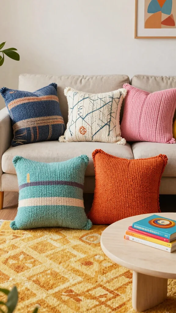 10 Knitted Pillow Covers Ideas for Cozy and Textured Home Styling - 10. Mix and Match 1