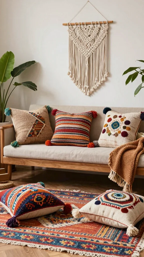 10 Knitted Pillow Covers Ideas for Cozy and Textured Home Styling - 4. Boho Chic Styles 1