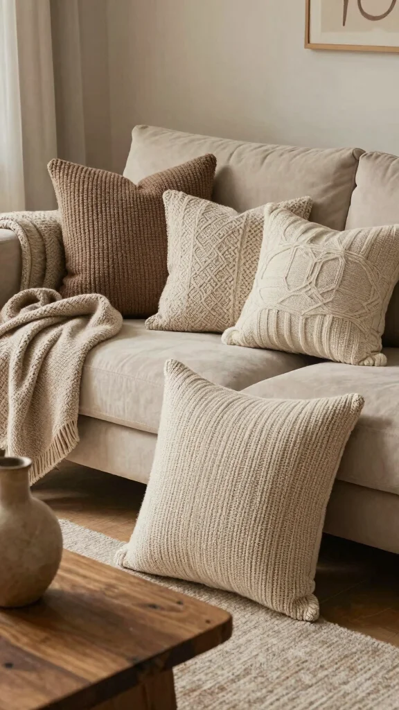 10 Knitted Pillow Covers Ideas for Cozy and Textured Home Styling - 8. Textured Layering 1
