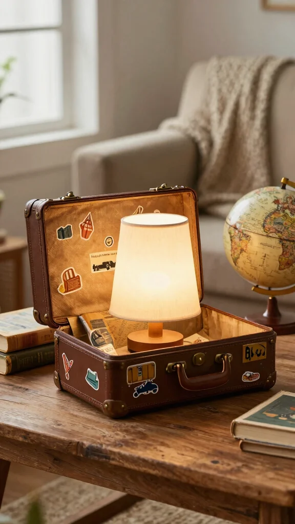10 Lamp Design DIY Ideas for Handmade Lighting with Personality - 1. Vintage Suitcase Lamp 1
