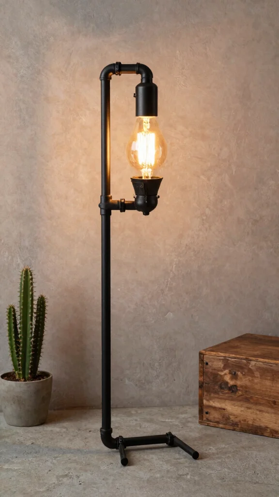 10 Lamp Design DIY Ideas for Handmade Lighting with Personality - 4. Industrial Pipe Lamp 1