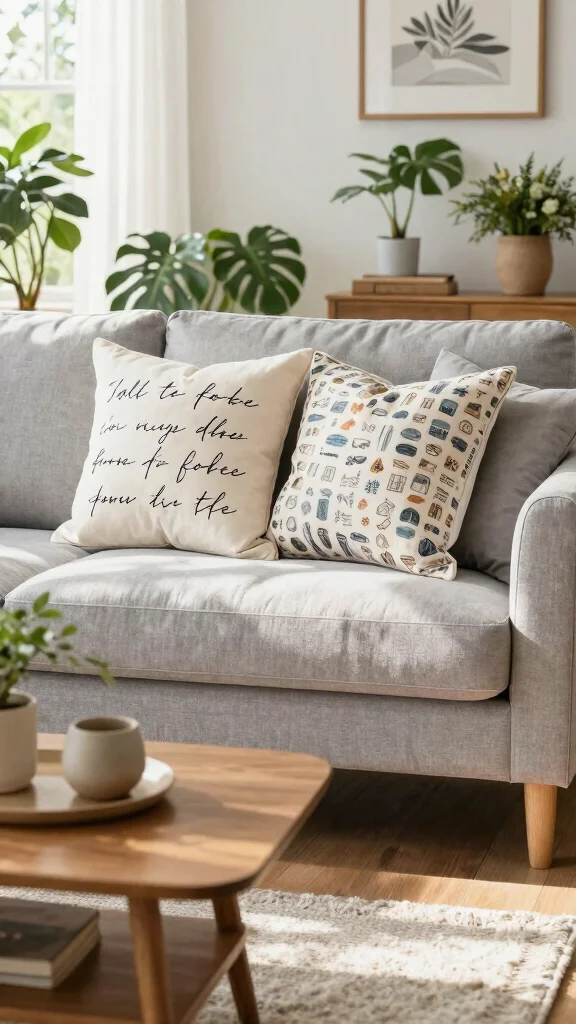 10 Light Grey Couch Pillow Ideas for a Soft and Stylish Living Room Look - 10. Personalized Touches 1