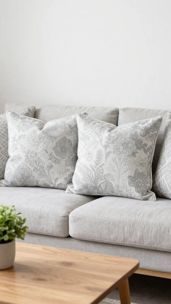10 Light Grey Couch Pillow Ideas for a Soft and Stylish Living Room Look - 2. Patterned Accent Pillows 1