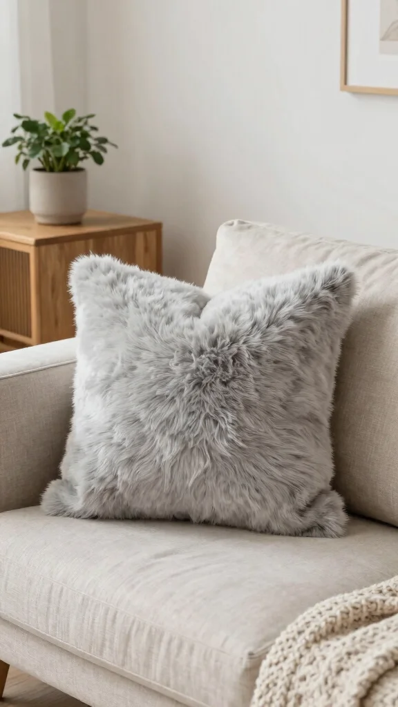 10 Light Grey Couch Pillow Ideas for a Soft and Stylish Living Room Look - 4. Cozy Faux Fur Pillows 1