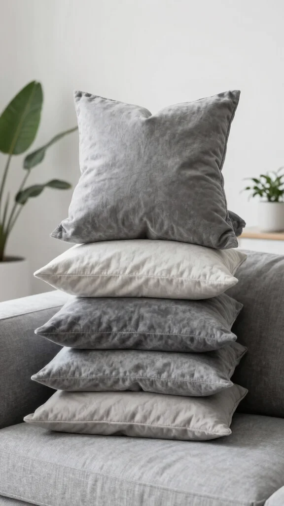 10 Light Grey Couch Pillow Ideas for a Soft and Stylish Living Room Look - 5. Monochrome Stack 1