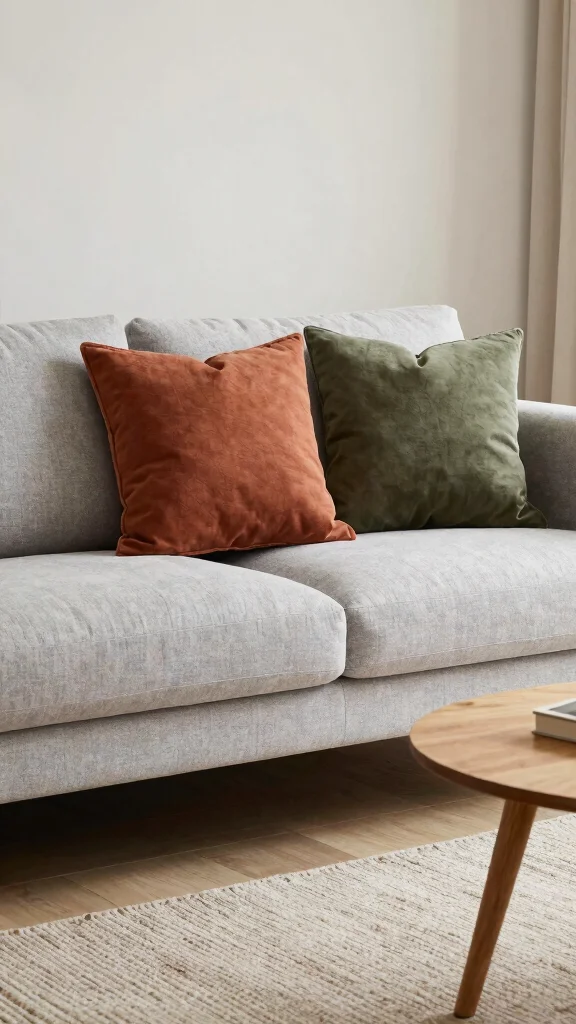 10 Light Grey Couch Pillow Ideas for a Soft and Stylish Living Room Look - 6. Contrast with Earthy Tones 1