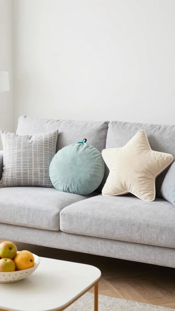 10 Light Grey Couch Pillow Ideas for a Soft and Stylish Living Room Look - 8. Playful Shapes 1