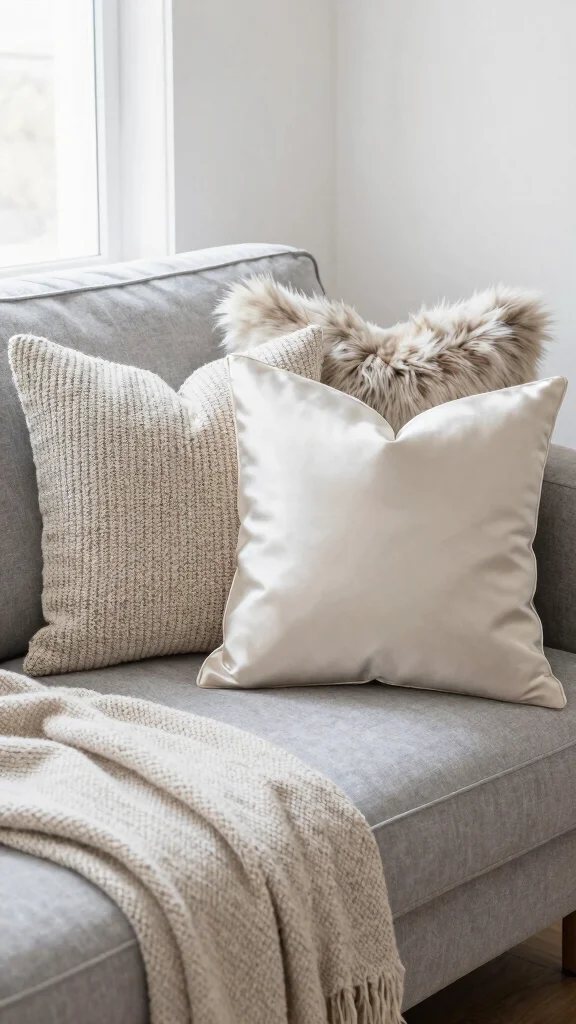 10 Light Grey Couch Pillow Ideas for a Soft and Stylish Living Room Look - 9. Textured Layering 1