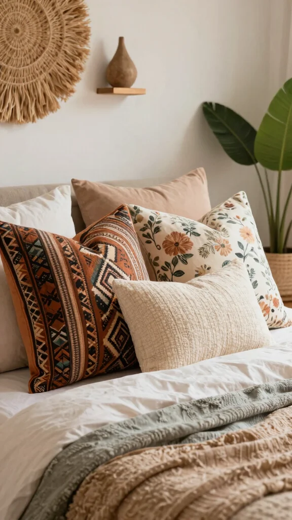 10 Long Pillow on Bed Ideas for a Cozy and Layered Bedroom Style - 4. Go for Boho Patterns 1