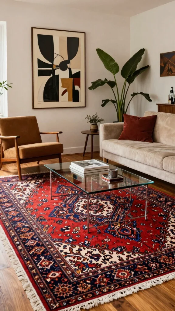 10 Persian Rug Aesthetic Ideas for a Cozy and Collected Home Style - 3. Mix Vintage and Modern Elements 1