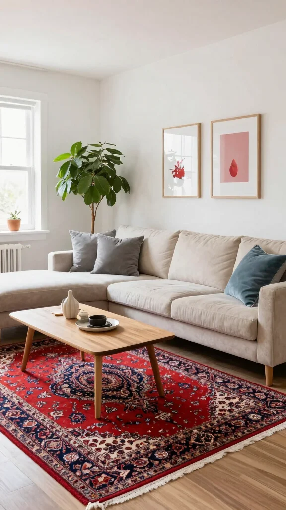 10 Red Persian Rug Ideas to Add Depth and Classic Character - 1. Bold Contrast with Light Furniture 1