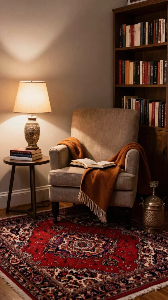 10 Red Persian Rug Ideas to Add Depth and Classic Character - 10. Creating a Cozy Reading Nook 1