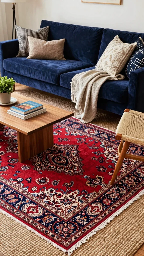 10 Red Persian Rug Ideas to Add Depth and Classic Character - 2. Layering Textures for Depth 1