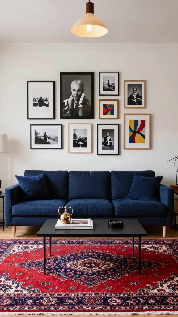 10 Red Persian Rug Ideas to Add Depth and Classic Character - 3. Statement Piece Above the Sofa 1