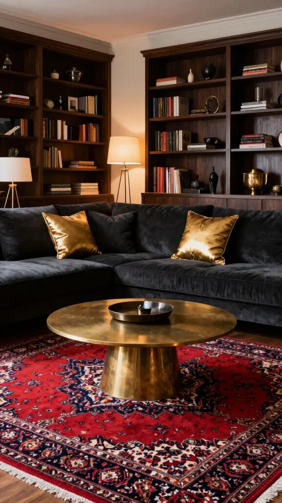 10 Red Persian Rug Ideas to Add Depth and Classic Character - 4. Pairing with Darker Tones 1