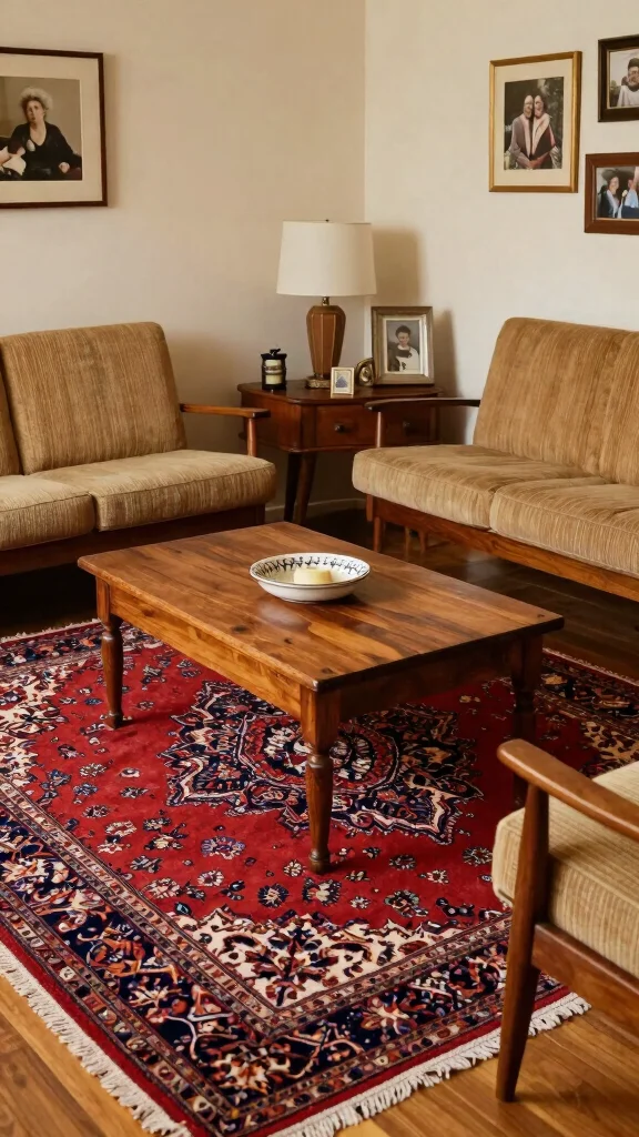 10 Red Persian Rug Ideas to Add Depth and Classic Character - 7. Vintage Furniture Pairings 1