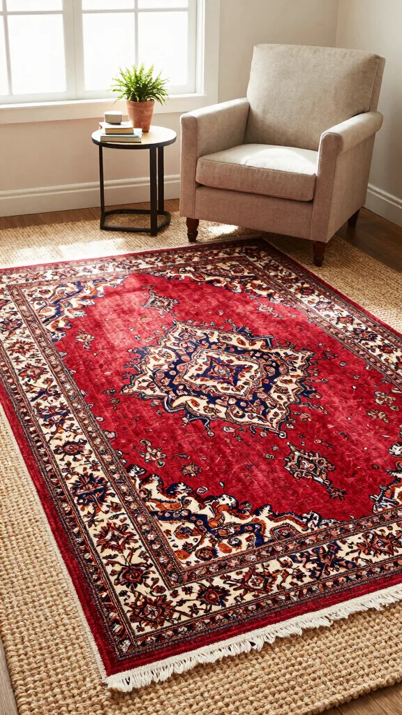 10 Red Persian Rug Ideas to Add Depth and Classic Character - 8. Adding Layers with Rugs 1