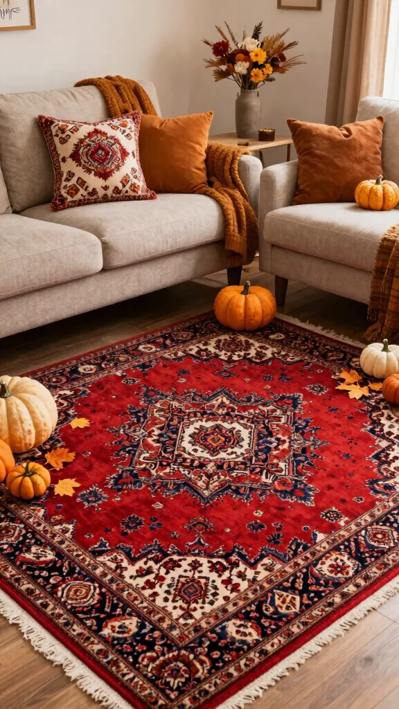 10 Red Persian Rug Ideas to Add Depth and Classic Character - 9. Seasonal Decor Changes 1