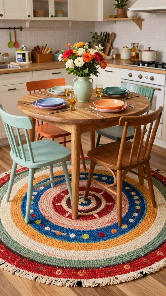 10 Round Rug Under Kitchen Table Ideas for a Balanced and Cozy Dining Area - 5. Eco-Chic Recycled Material Rugs 1