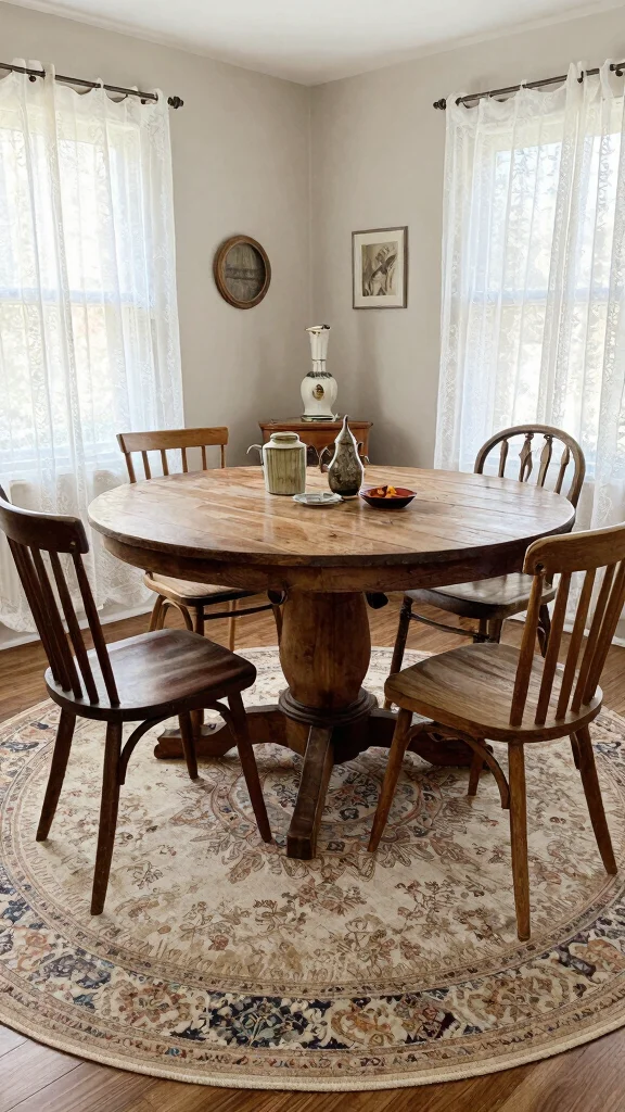10 Round Rug Under Kitchen Table Ideas for a Balanced and Cozy Dining Area - 6. Vintage Inspired Round Rugs 1