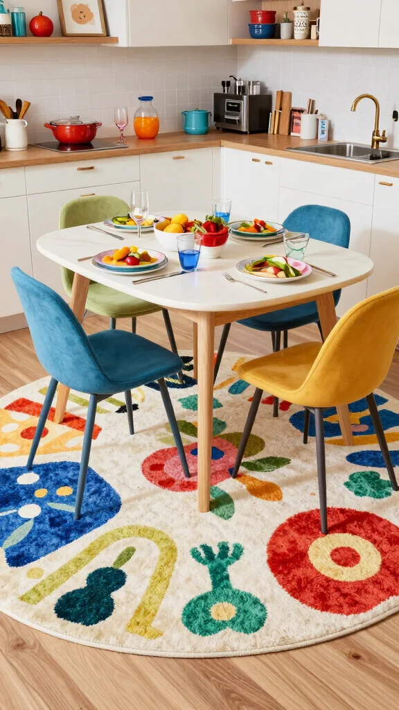 10 Round Rug Under Kitchen Table Ideas for a Balanced and Cozy Dining Area - 7. Playful Patterns for a Fun Vibe 1