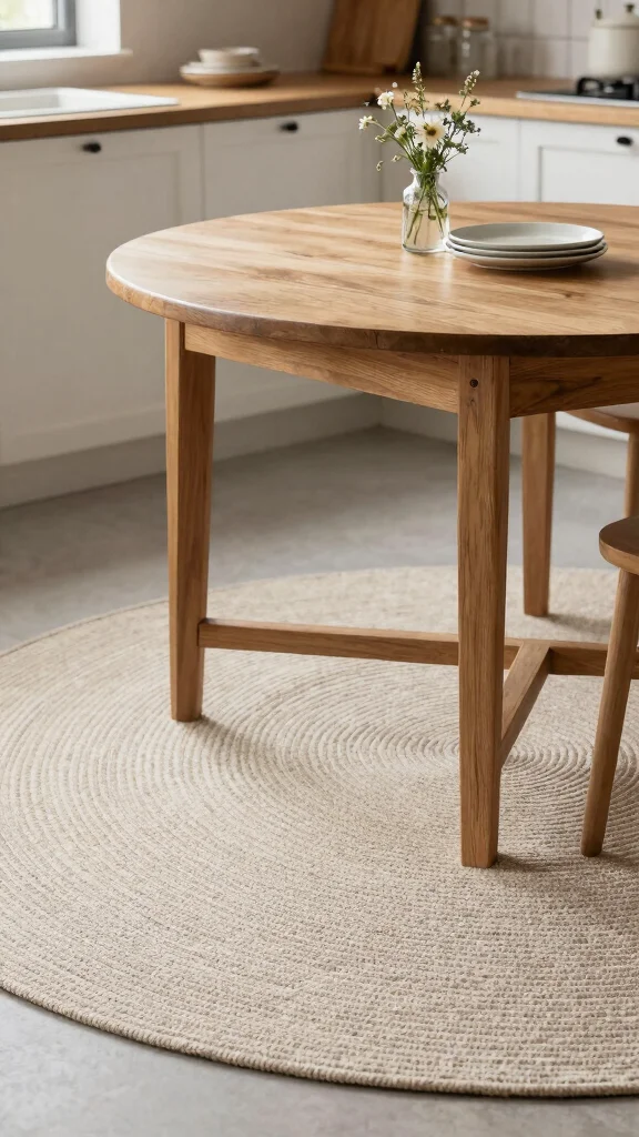 10 Round Rug Under Kitchen Table Ideas for a Balanced and Cozy Dining Area - 8. Neutral Tones for Subtle Elegance 1