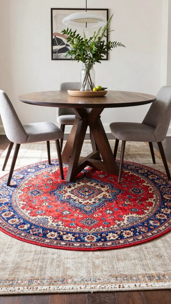 10 Round Rug Under Kitchen Table Ideas for a Balanced and Cozy Dining Area - 9. Layering Rugs for Depth 1