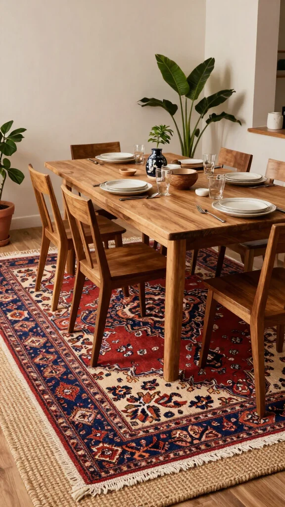 10 Rug Under Dining Table Ideas for Better Proportion and Style - 1. Layered Textures for Depth 1