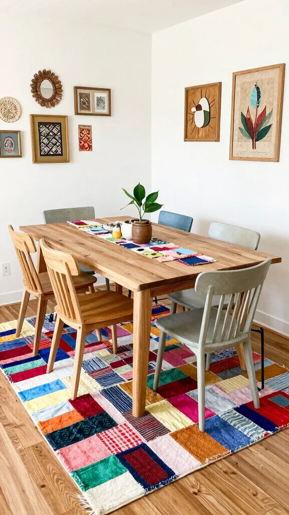10 Rug Under Dining Table Ideas for Better Proportion and Style - 10. Personal Touch with DIY Rugs 1