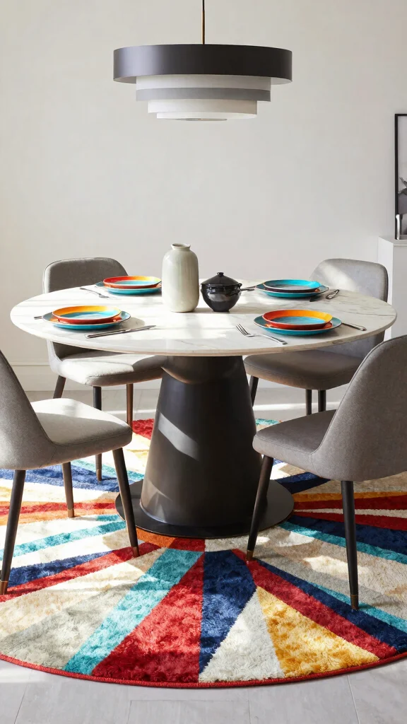 10 Rug Under Dining Table Ideas for Better Proportion and Style - 7. Geometric Shapes 1
