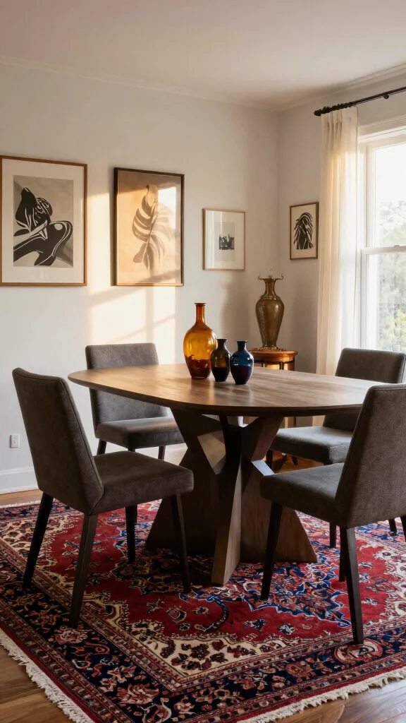 10 Rug Under Dining Table Ideas for Better Proportion and Style - 8. Vintage Finds 1