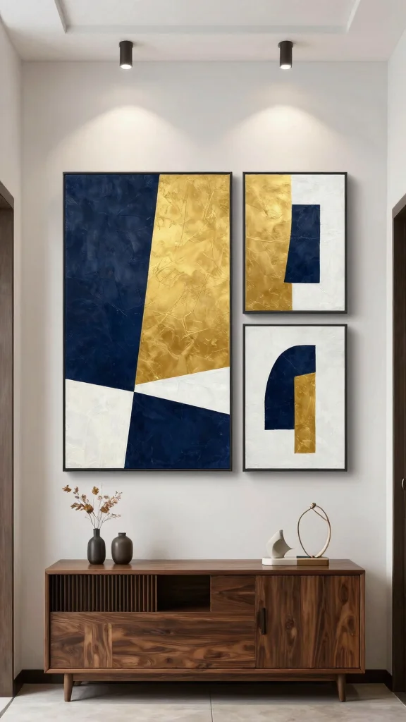 11 3 Set Paintings Wall Art Ideas for a Balanced and Elegant Display - 1. Geometric Harmony 1
