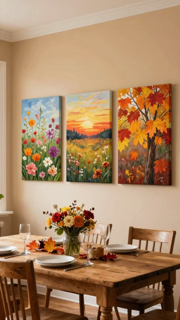 11 3 Set Paintings Wall Art Ideas for a Balanced and Elegant Display - 11. Seasonal Splendor 1