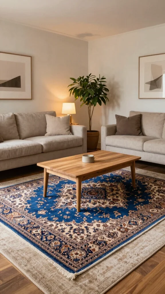 11 Blue Persian Rug Ideas for a Calm and Elegant Statement - 1. Layering with Neutral Tones 1