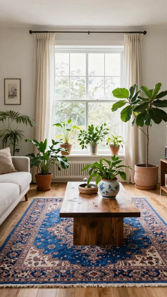 11 Blue Persian Rug Ideas for a Calm and Elegant Statement - 3. Bringing Nature Indoors 1