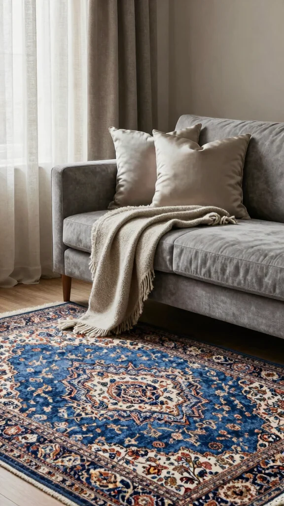 11 Blue Persian Rug Ideas for a Calm and Elegant Statement - 8. Textured Accents 1
