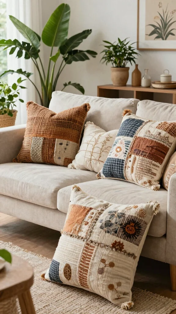 11 Boho Pillow Covers Ideas for a Relaxed and Stylish Home Look - 9. Recycled Fabrics 1