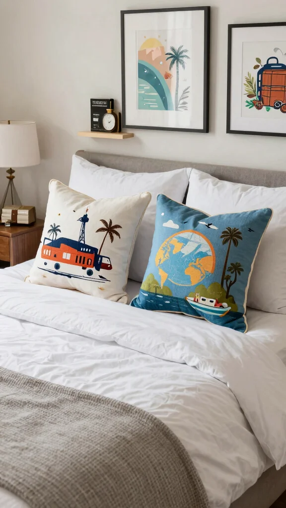 11 Bolster Pillow on Bed Ideas for a Layered and Elegant Bedroom Setup - 10. Themed Bolster Pillows for Personal Touches 1