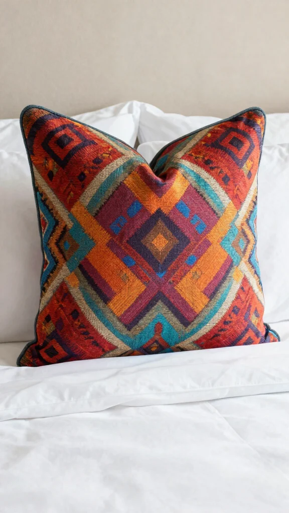 11 Bolster Pillow on Bed Ideas for a Layered and Elegant Bedroom Setup - 9. Bold Patterns for a Statement Piece 1