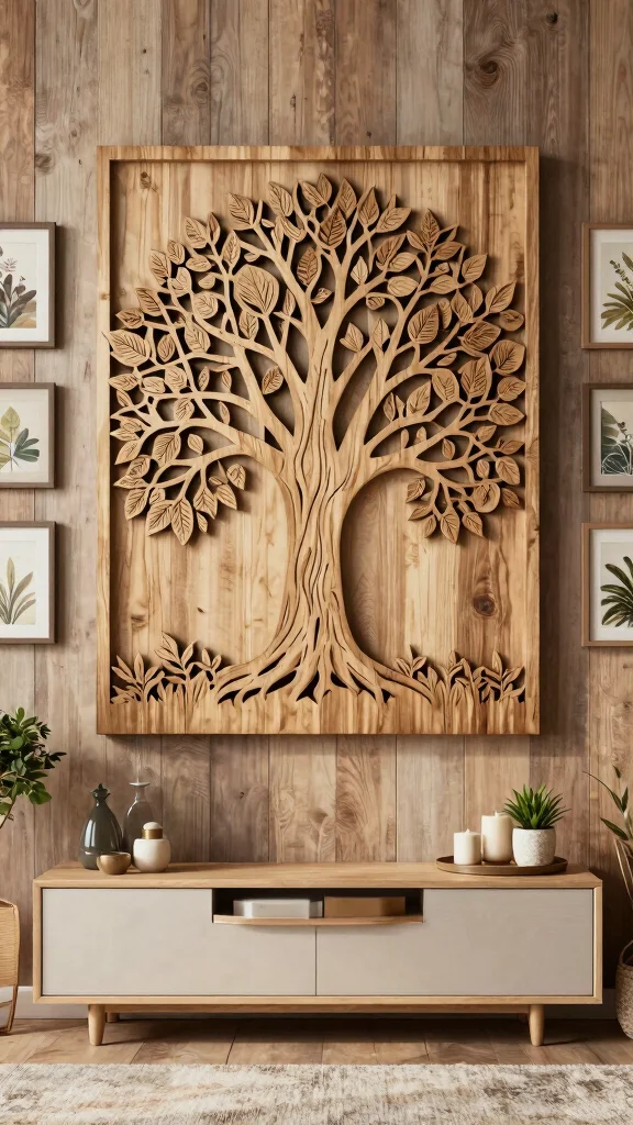 11 Carved Wood Wall Art Ideas for Warm and Timeless Decor - 1. Nature-Inspired Tree Motifs 1