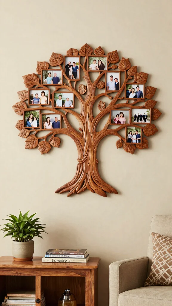 11 Carved Wood Wall Art Ideas for Warm and Timeless Decor - 7. Family Tree Art for Personal Touches 1
