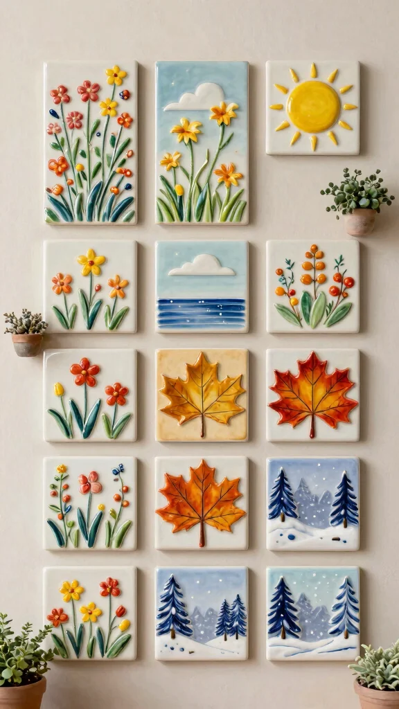 11 Ceramic Wall Art Tiles Ideas for Stylish and Decorative Wall Accents - 11. Seasonal Themes 1