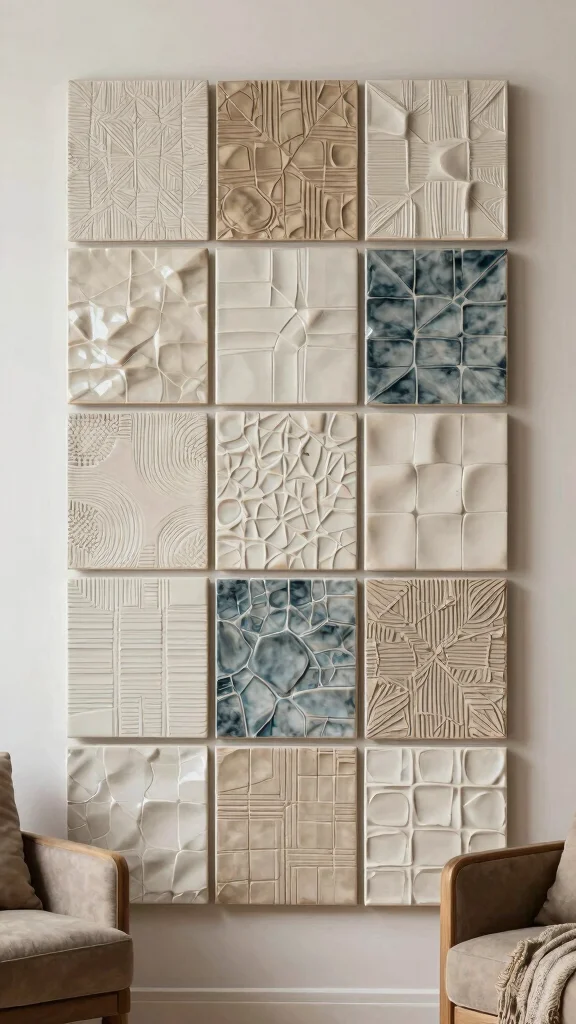 11 Ceramic Wall Art Tiles Ideas for Stylish and Decorative Wall Accents - 6. Textured Tiles for Depth 1