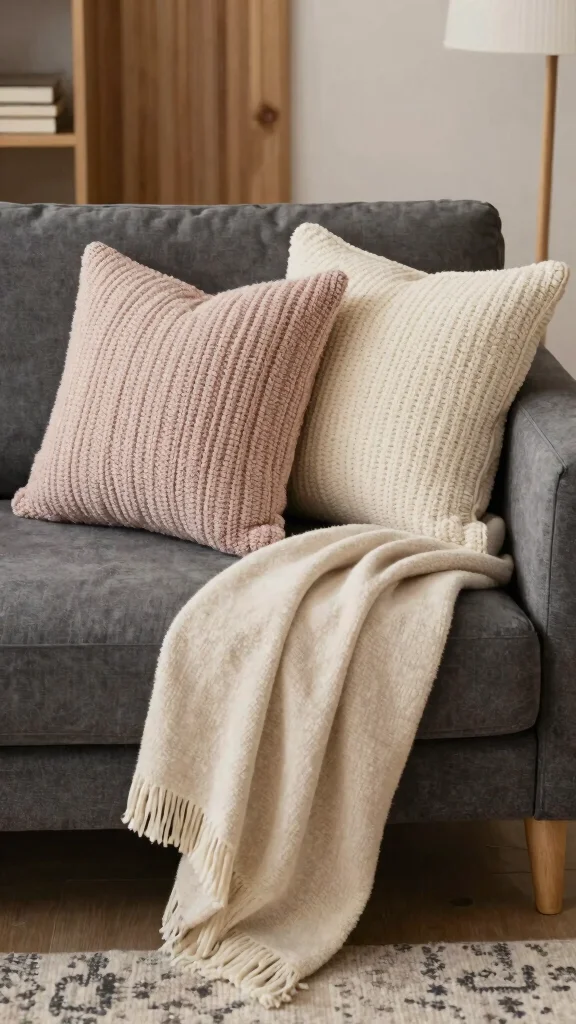 11 Dark Grey Couch Pillow Ideas to Make Your Living Room Feel More Inviting - 1. Textured Knit Pillows 1
