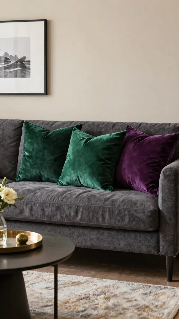 11 Dark Grey Couch Pillow Ideas to Make Your Living Room Feel More Inviting - 2. Velvet Accent Pillows 1